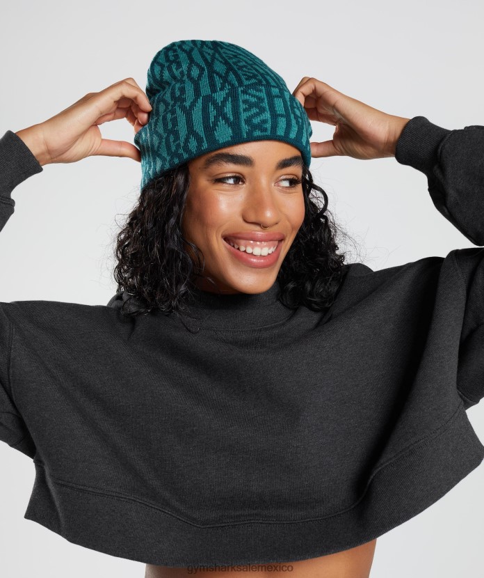 Gymshark gorro reversible en jacquard verde azulado invierno/azul pizarra unisexo 04BZTL1144 - Gymshark Mujer