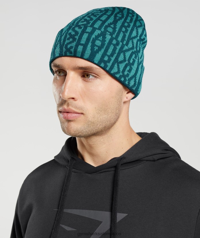 Gymshark gorro reversible en jacquard verde azulado invierno/azul pizarra unisexo 04BZTL1144 - Gymshark Mujer