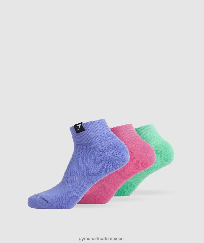 Gymshark calcetines cortos con lengüeta tejida, paquete de 3 fucsia/azul/azul uva unisexo 04BZTL1107 - Gymshark México