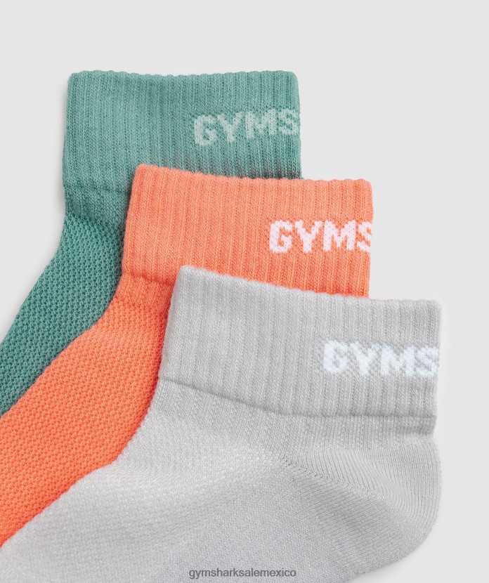 Gymshark calcetines cortos en jacquard, paquete de 3 gris claro/naranja/verde azulado unisexo 04BZTL1108 - Gymshark Hombre