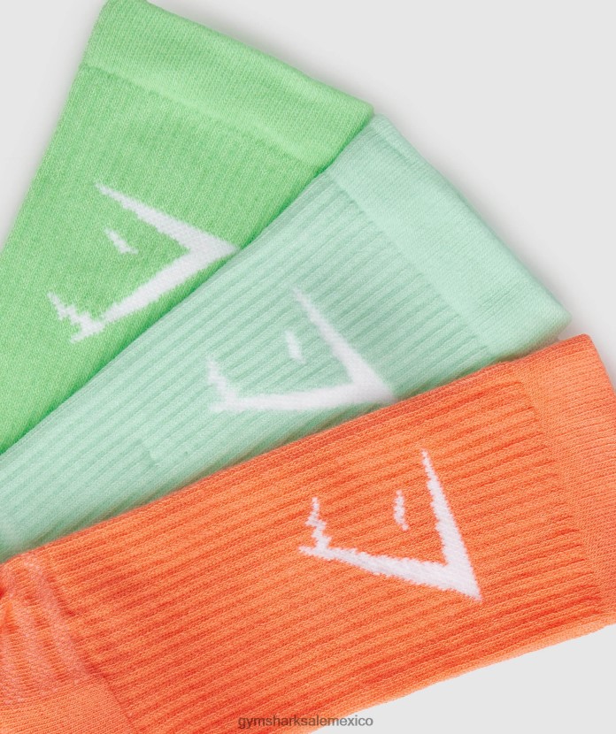 Gymshark calcetines deportivos, paquete de 3 naranja/azul piscina/verde iris unisexo 04BZTL1100 - Gymshark Mexico