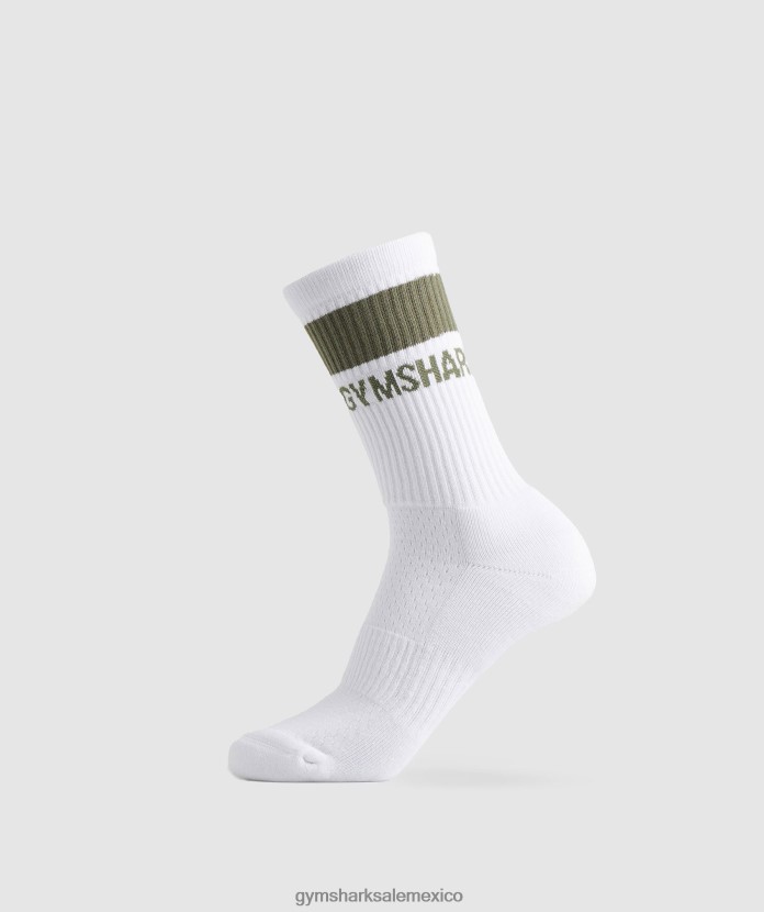 Gymshark calcetines premium de tripulación, paquete de 1 blanco/oliva polvoriento unisexo 04BZTL1092 - Gymshark México