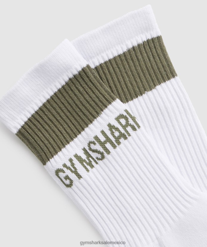 Gymshark calcetines premium de tripulación, paquete de 1 blanco/oliva polvoriento unisexo 04BZTL1092 - Gymshark México
