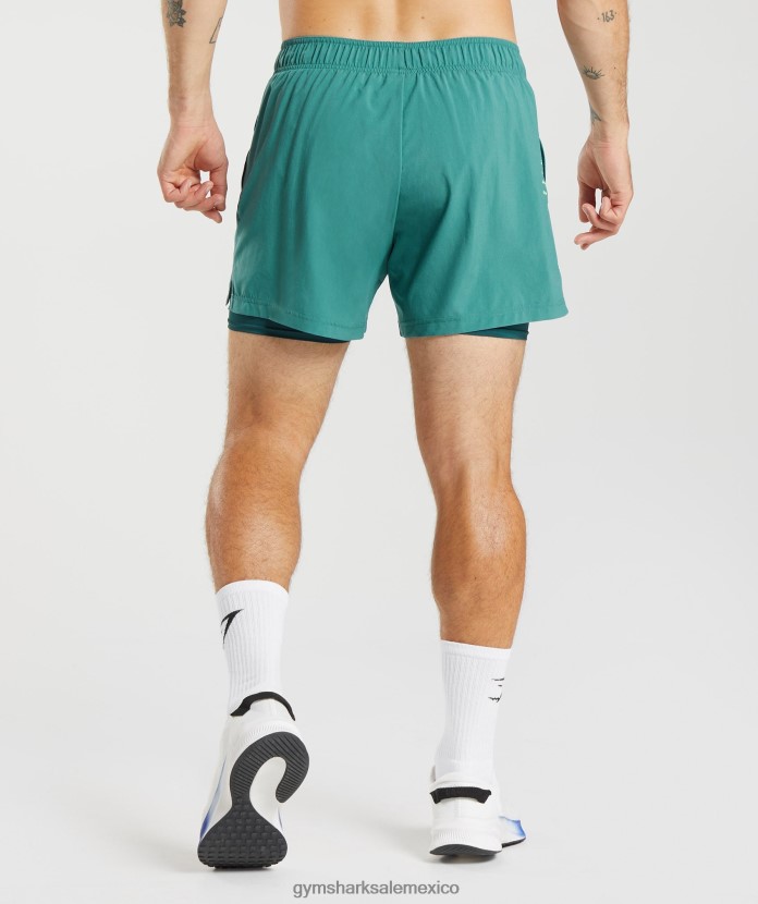 Gymshark deporte 5 pantalones cortos 2 en 1 azul pizarra/verde azulado invierno hombres 04BZTL558 - Gymshark Sale