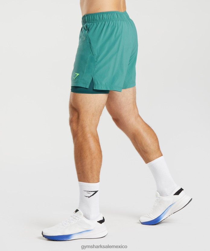 Gymshark deporte 5 pantalones cortos 2 en 1 azul pizarra/verde azulado invierno hombres 04BZTL558 - Gymshark Sale