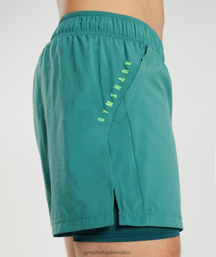 Gymshark deporte 5 pantalones cortos 2 en 1 azul pizarra/verde azulado invierno hombres 04BZTL558 - Gymshark Sale
