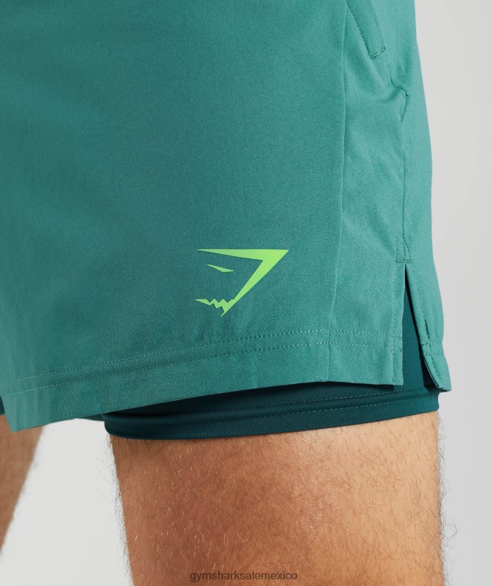 Gymshark deporte 5 pantalones cortos 2 en 1 azul pizarra/verde azulado invierno hombres 04BZTL558 - Gymshark Sale