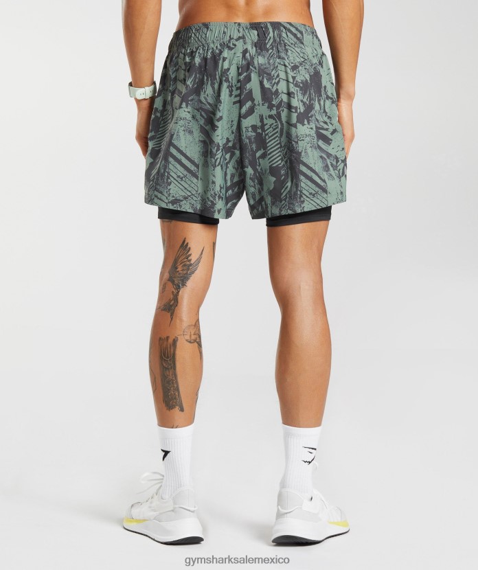 Gymshark deporte 5 pantalones cortos 2 en 1 verde sauce/negro hombres 04BZTL565 - Gymshark Hombre