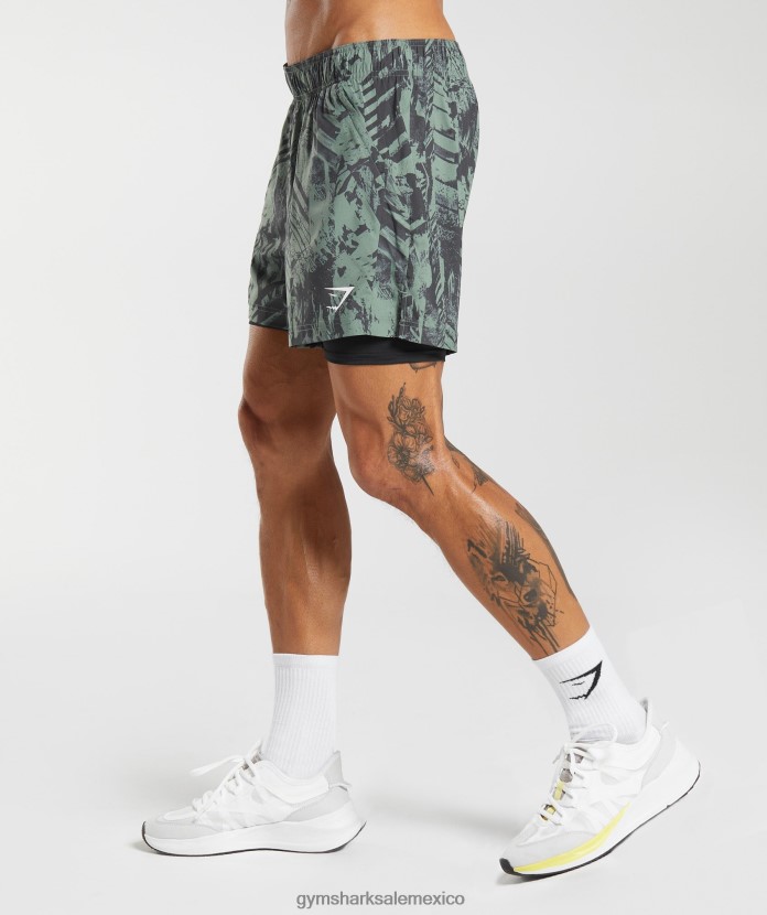 Gymshark deporte 5 pantalones cortos 2 en 1 verde sauce/negro hombres 04BZTL565 - Gymshark Hombre