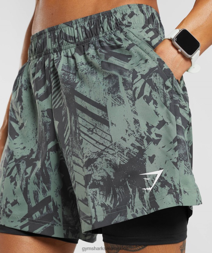 Gymshark deporte 5 pantalones cortos 2 en 1 verde sauce/negro hombres 04BZTL565 - Gymshark Hombre