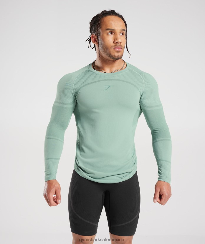 Gymshark Camiseta de manga larga sin costuras 315 verde azulado escarchado/verde azulado tinta hombres 04BZTL780 - Gymshark Hombre