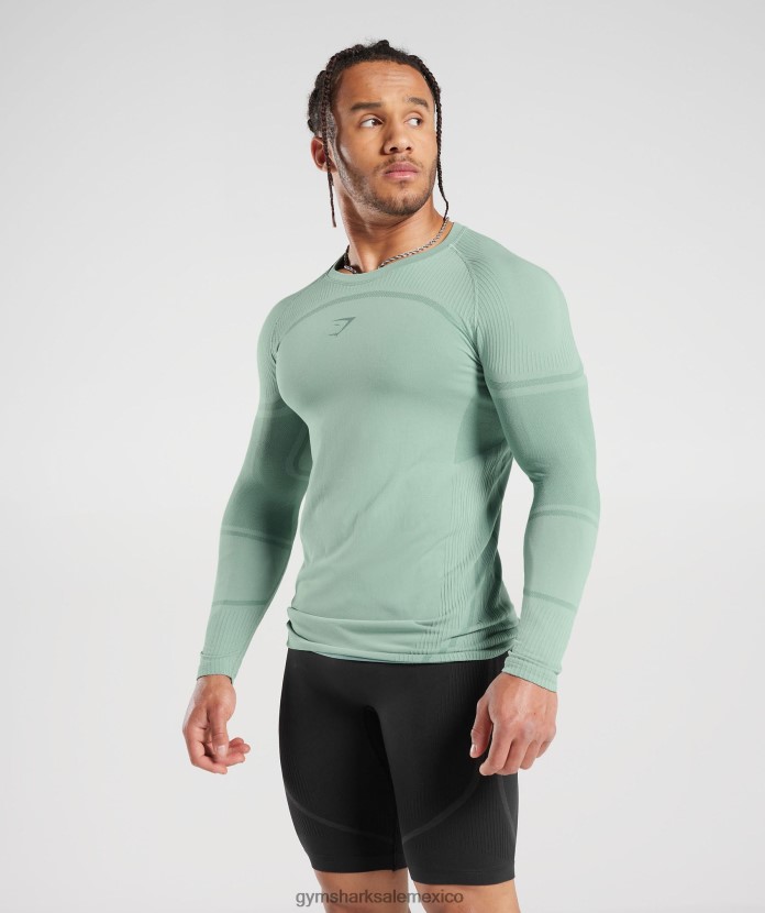Gymshark Camiseta de manga larga sin costuras 315 verde azulado escarchado/verde azulado tinta hombres 04BZTL780 - Gymshark Hombre
