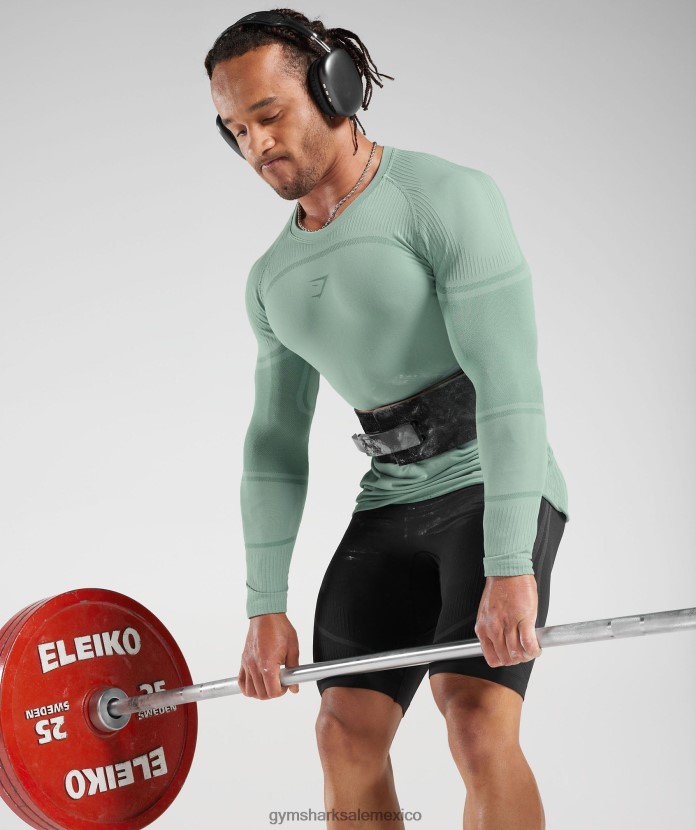 Gymshark Camiseta de manga larga sin costuras 315 verde azulado escarchado/verde azulado tinta hombres 04BZTL780 - Gymshark Hombre