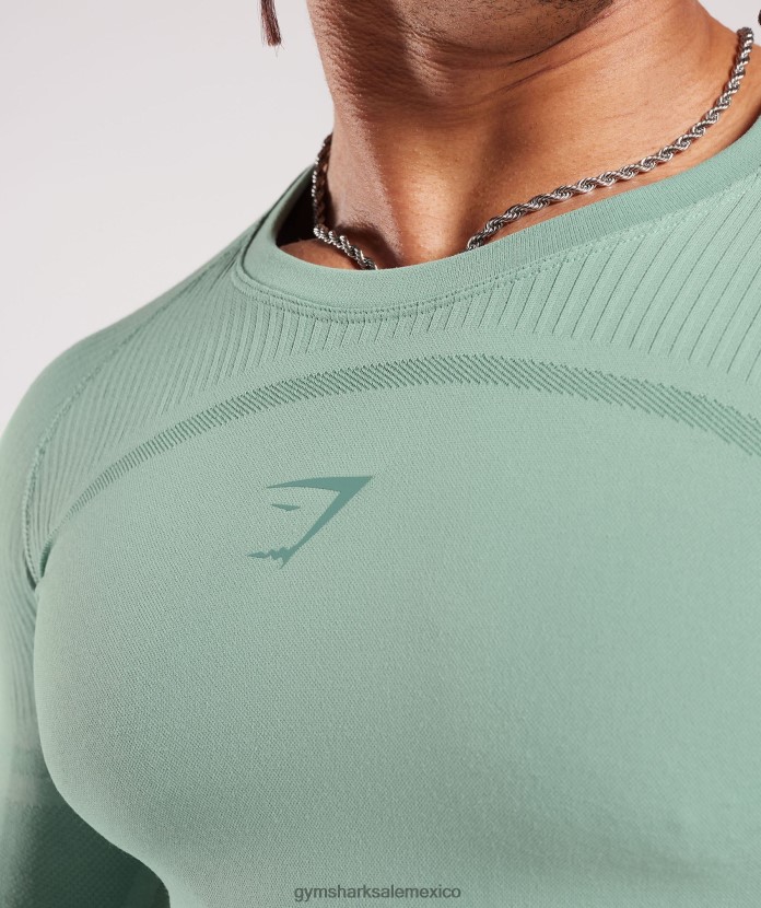 Gymshark Camiseta de manga larga sin costuras 315 verde azulado escarchado/verde azulado tinta hombres 04BZTL780 - Gymshark Hombre