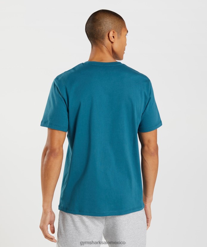 Gymshark camiseta con relleno de cabeza de tiburón azul atlántico hombres 04BZTL662 - Gymshark Mexico