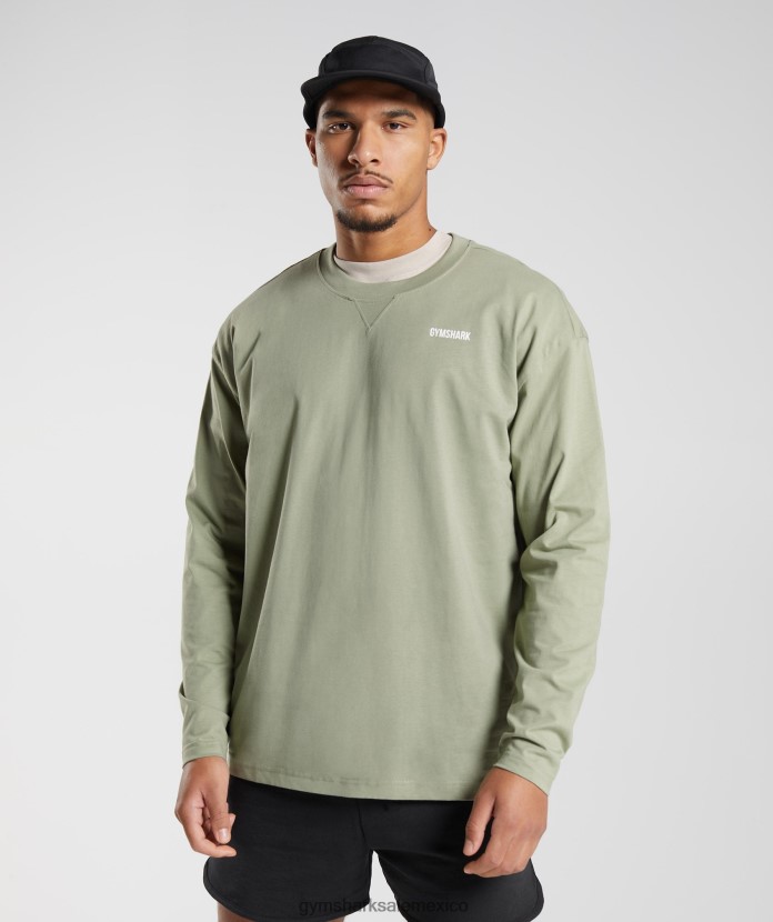 Gymshark camiseta de manga larga con sudadera para el día de descanso verde salvia hombres 04BZTL760 - Gymshark Hombre