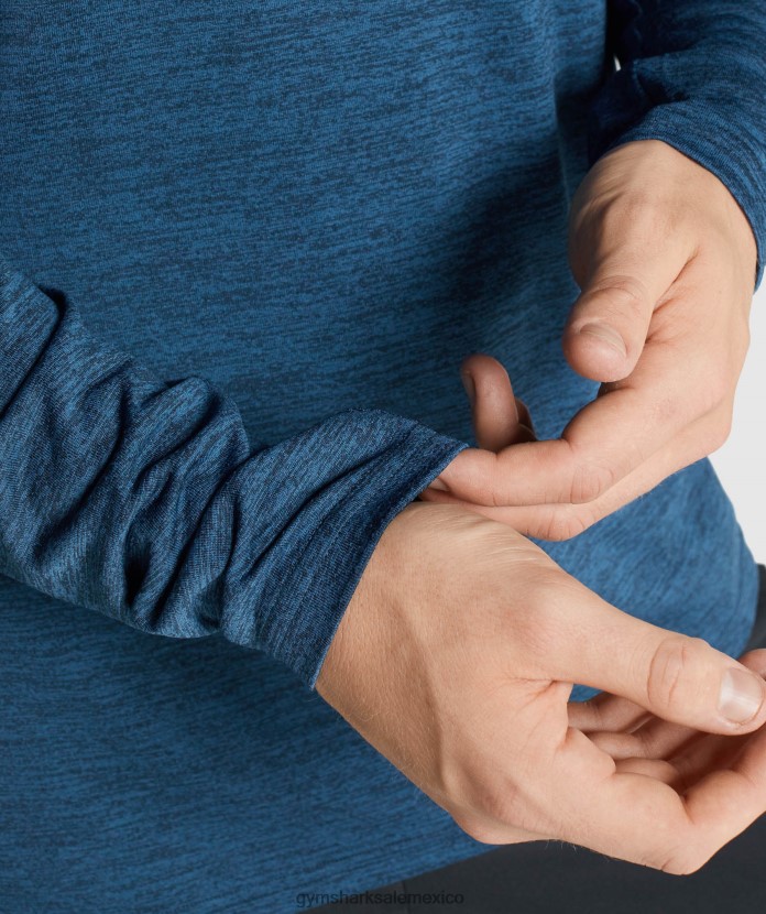 Gymshark camiseta de manga larga de llegada jaspeada marga azul marino hombres 04BZTL755 - Gymshark Hombre