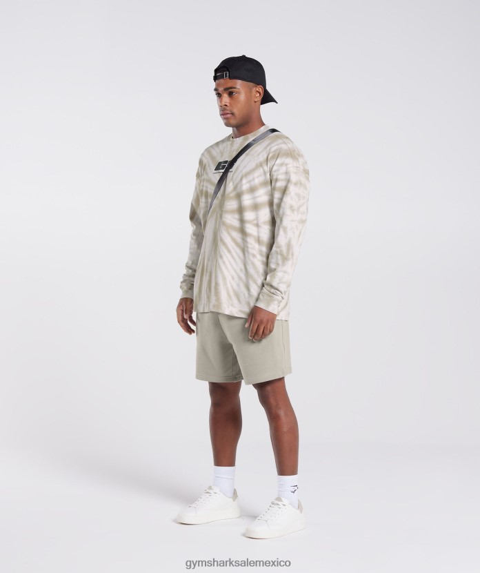 Gymshark camiseta de manga larga del día de descanso blanco/marrón hongo/lavado óptico en espiral hombres 04BZTL570 - Gymshark Hombre