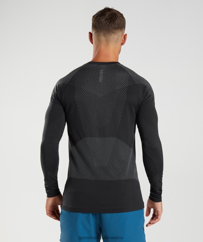 Gymshark camiseta de manga larga sin costuras apex negro/gris silueta hombres 04BZTL764 - Gymshark México