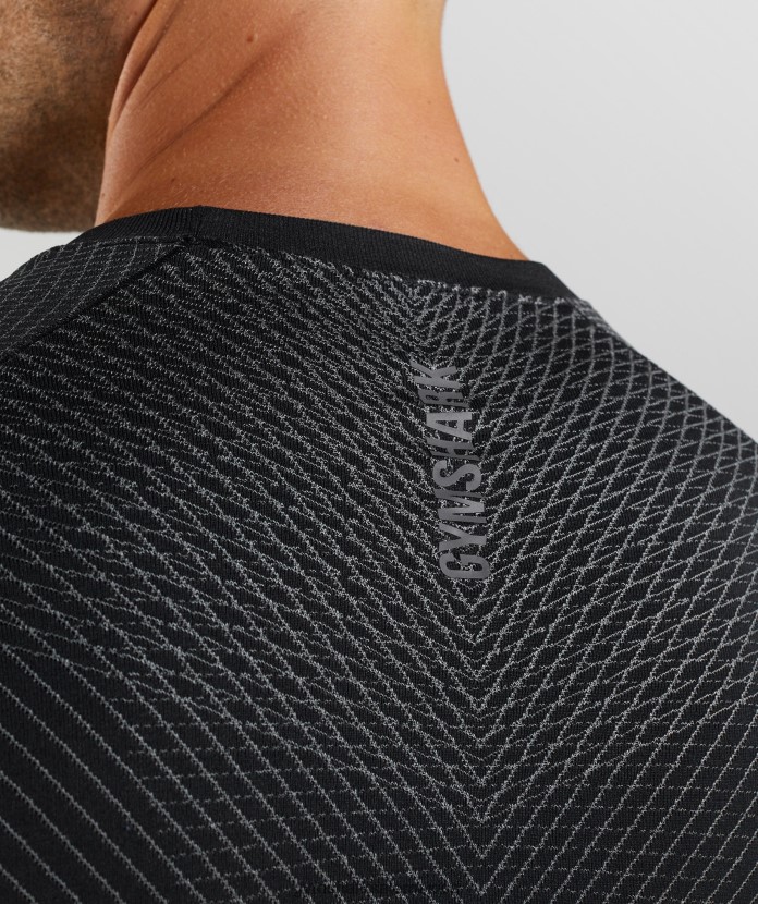 Gymshark camiseta de manga larga sin costuras apex negro/gris silueta hombres 04BZTL764 - Gymshark México