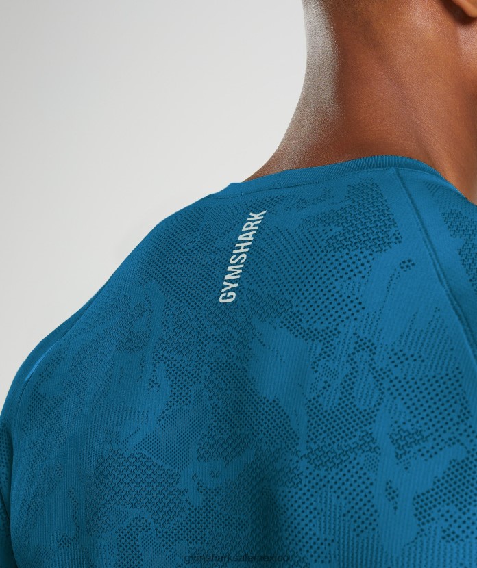 Gymshark camiseta de manga larga sin costuras con diseño geométrico azul atlántico/azul tiburón hombres 04BZTL597 - Gymshark Mexico