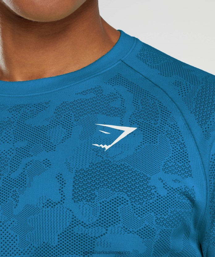 Gymshark camiseta de manga larga sin costuras con diseño geométrico azul atlántico/azul tiburón hombres 04BZTL597 - Gymshark Mexico
