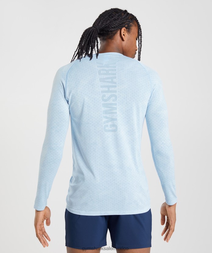 Gymshark camiseta de manga larga sin costuras con diseño geométrico blanco/azul piedra lunar hombres 04BZTL711 - Gymshark Mujer