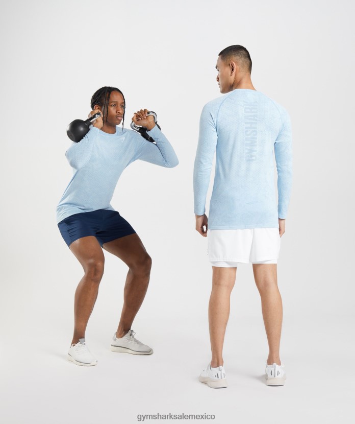 Gymshark camiseta de manga larga sin costuras con diseño geométrico blanco/azul piedra lunar hombres 04BZTL711 - Gymshark Mujer