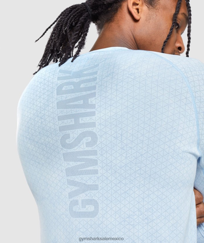 Gymshark camiseta de manga larga sin costuras con diseño geométrico blanco/azul piedra lunar hombres 04BZTL711 - Gymshark Mujer