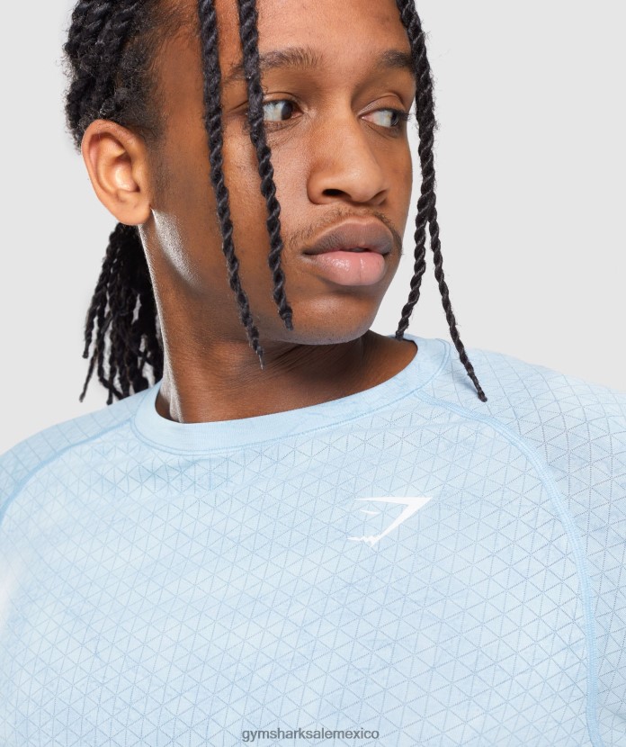 Gymshark camiseta de manga larga sin costuras con diseño geométrico blanco/azul piedra lunar hombres 04BZTL711 - Gymshark Mujer