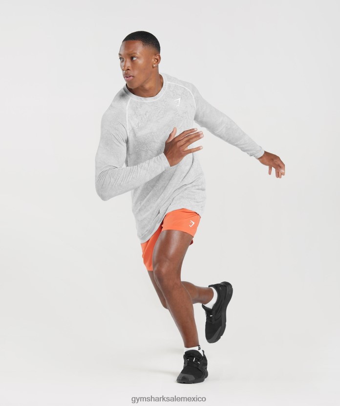 Gymshark camiseta de manga larga sin costuras con diseño geométrico blanco/gris claro hombres 04BZTL734 - Gymshark México