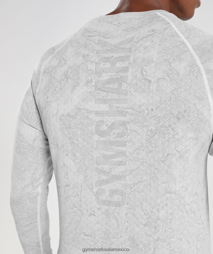 Gymshark camiseta de manga larga sin costuras con diseño geométrico blanco/gris claro hombres 04BZTL734 - Gymshark México