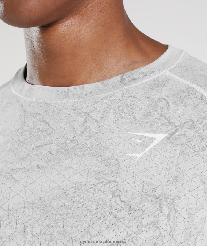 Gymshark camiseta de manga larga sin costuras con diseño geométrico blanco/gris claro hombres 04BZTL734 - Gymshark México