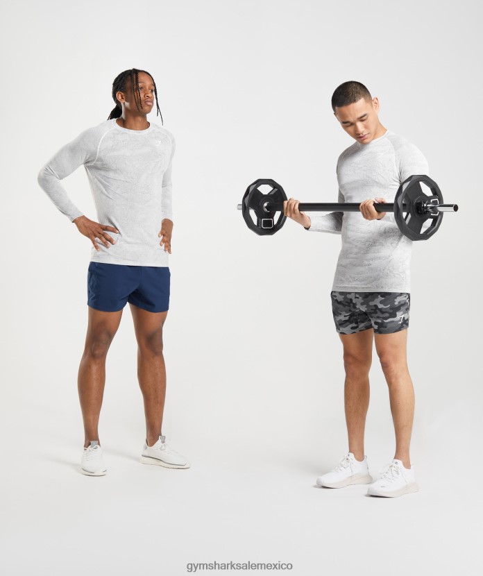 Gymshark camiseta de manga larga sin costuras con diseño geométrico blanco roto/gris claro hombres 04BZTL596 - Gymshark Mujer