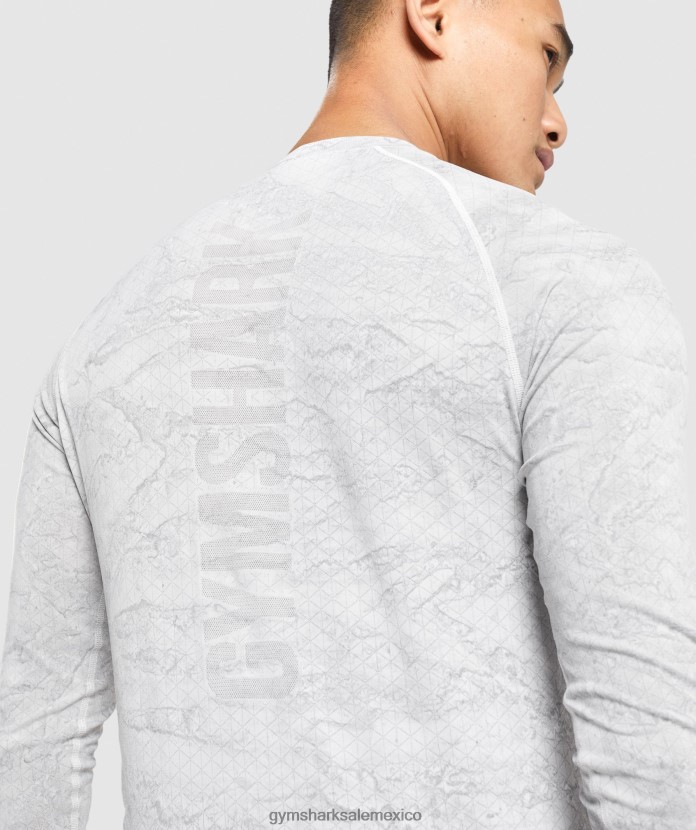 Gymshark camiseta de manga larga sin costuras con diseño geométrico blanco roto/gris claro hombres 04BZTL596 - Gymshark Mujer