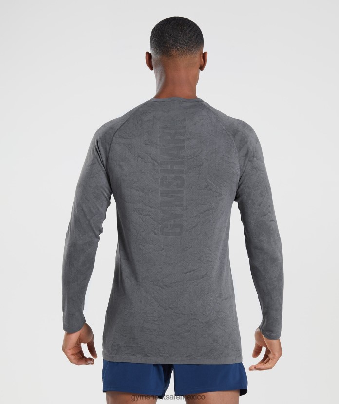 Gymshark camiseta de manga larga sin costuras con diseño geométrico gris carbón/negro hombres 04BZTL628 - Gymshark Sale