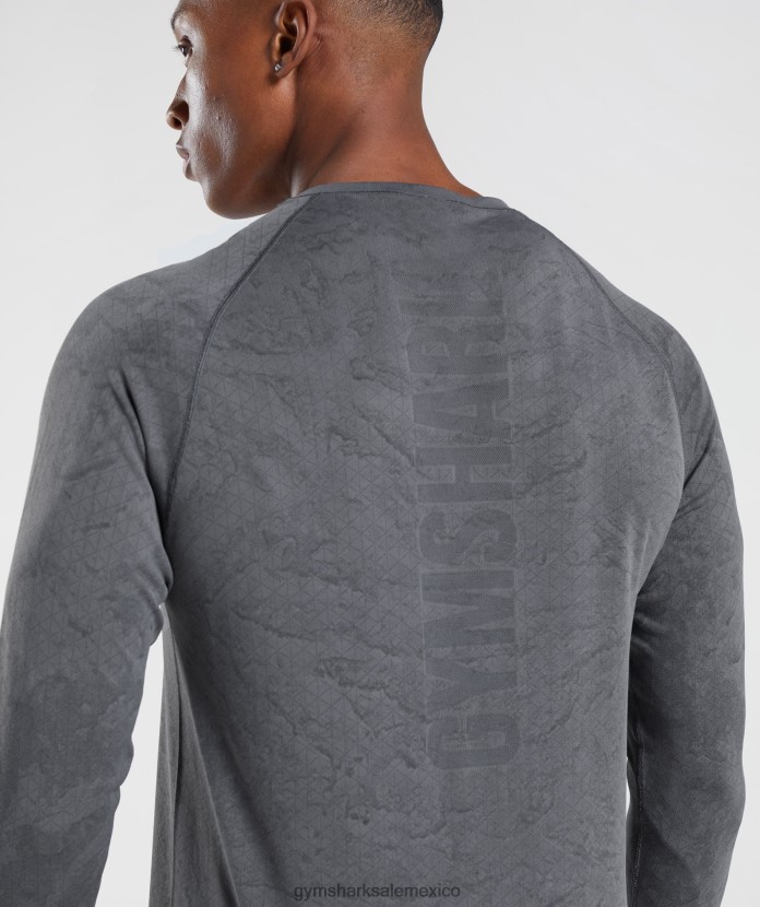 Gymshark camiseta de manga larga sin costuras con diseño geométrico gris carbón/negro hombres 04BZTL628 - Gymshark Sale