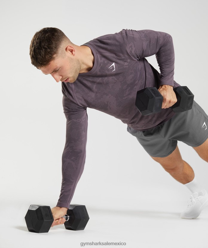 Gymshark camiseta de manga larga sin costuras con diseño geométrico lila almizcle/negro hombres 04BZTL700 - Gymshark Hombre