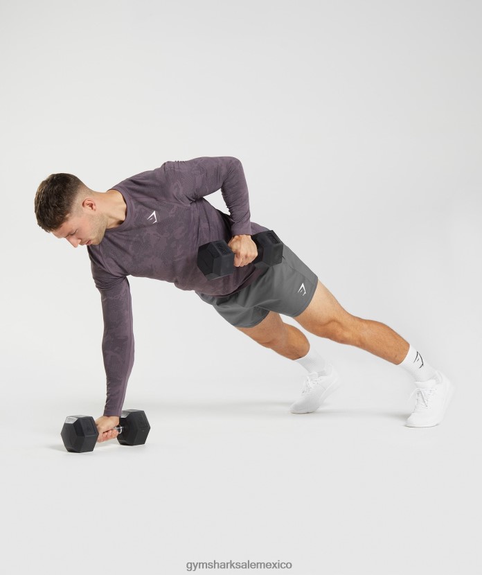 Gymshark camiseta de manga larga sin costuras con diseño geométrico lila almizcle/negro hombres 04BZTL700 - Gymshark Hombre