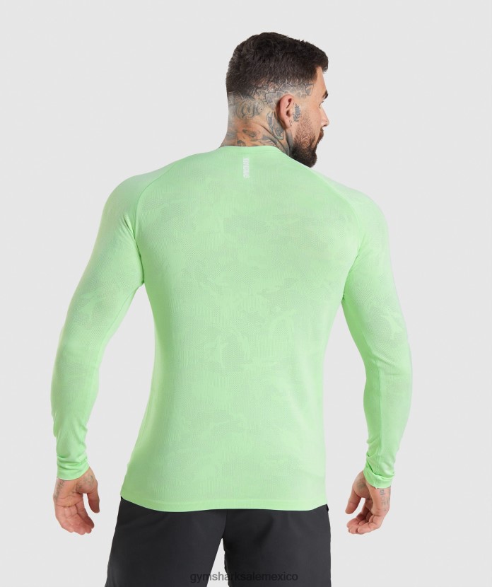 Gymshark camiseta de manga larga sin costuras con diseño geométrico verde bali/blanco hombres 04BZTL663 - Gymshark Sale