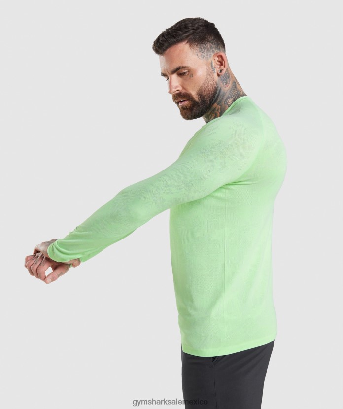 Gymshark camiseta de manga larga sin costuras con diseño geométrico verde bali/blanco hombres 04BZTL663 - Gymshark Sale