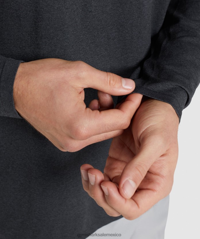 Gymshark camiseta de manga larga sin costuras llegada marga negra hombres 04BZTL752 - Gymshark Mexico