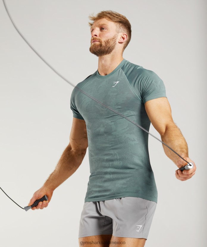 Gymshark camiseta geo sin costuras azul trueno/gris cósmico hombres 04BZTL737 - Gymshark Mexico