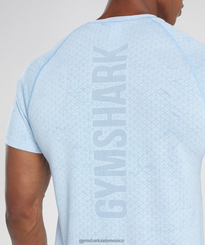 Gymshark camiseta geo sin costuras blanco/azul piedra lunar hombres 04BZTL604 - Gymshark México