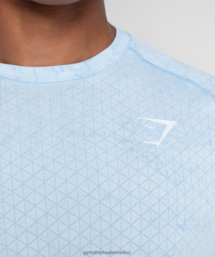 Gymshark camiseta geo sin costuras blanco/azul piedra lunar hombres 04BZTL604 - Gymshark México