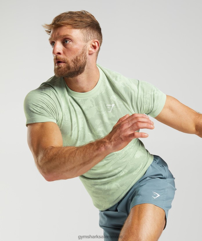 Gymshark camiseta geo sin costuras verde flora/verde sauce hombres 04BZTL657 - Gymshark Mexico