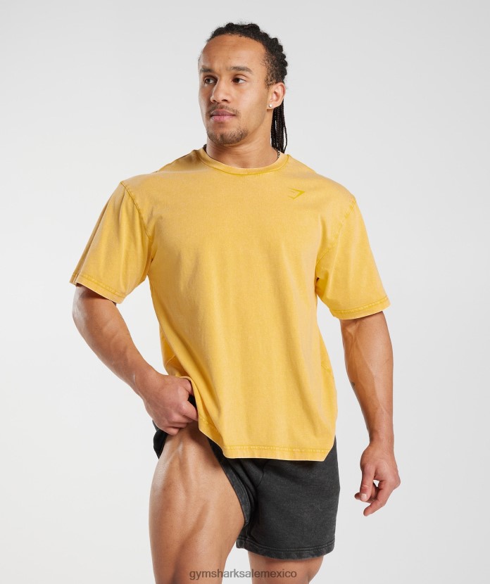 Gymshark camiseta lavada a presión amarillo soleado hombres 04BZTL694 - Gymshark México