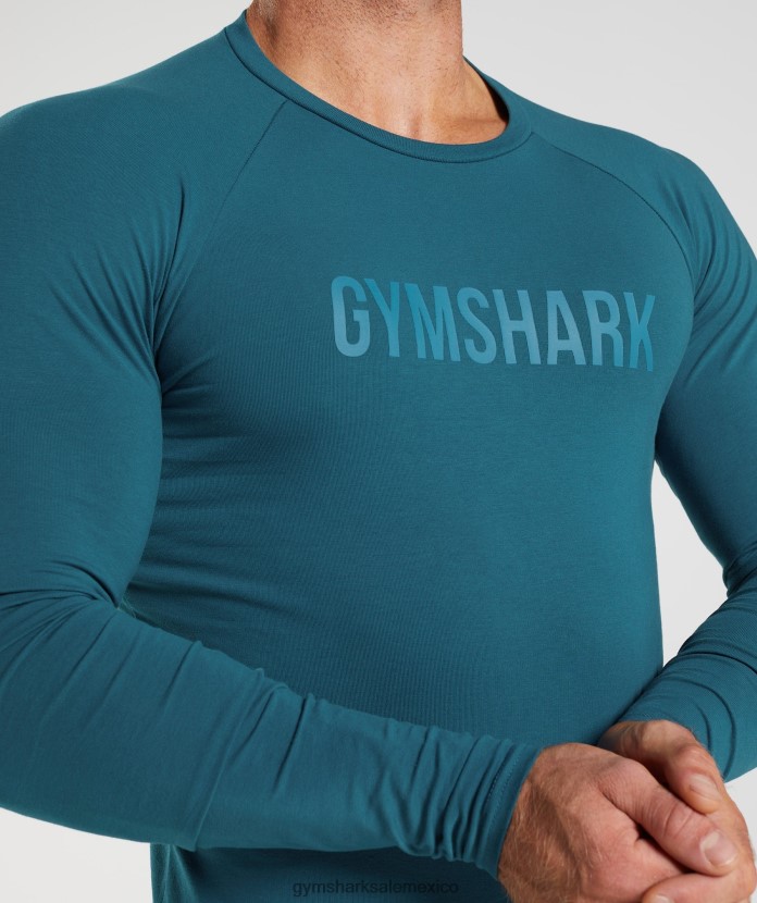 Gymshark camiseta manga larga apolo azul atlántico hombres 04BZTL747 - Gymshark Mexico