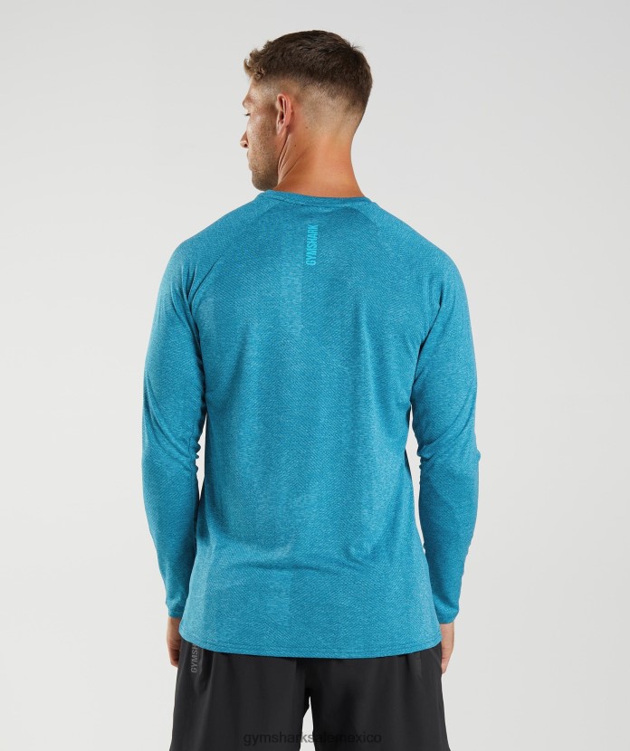 Gymshark camiseta manga larga ápice azul atlántico/azul tiburón hombres 04BZTL672 - Gymshark Mexico