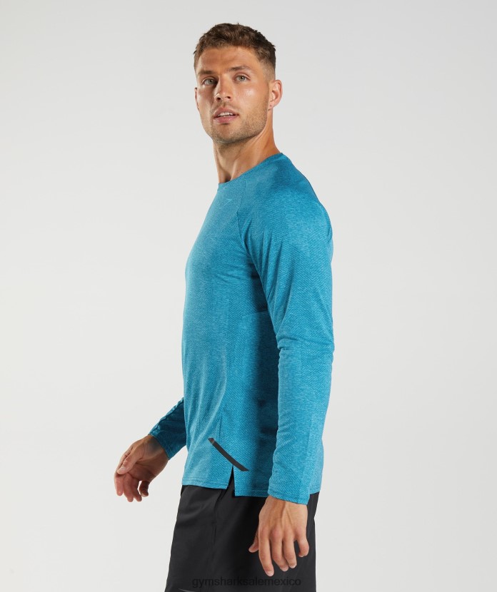 Gymshark camiseta manga larga ápice azul atlántico/azul tiburón hombres 04BZTL672 - Gymshark Mexico